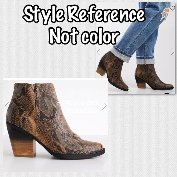 New Buckle Very G Animal Print Snakeskin Scale Ombre Stacked Heel Ankle Boots 6 - Picture 12 of 16